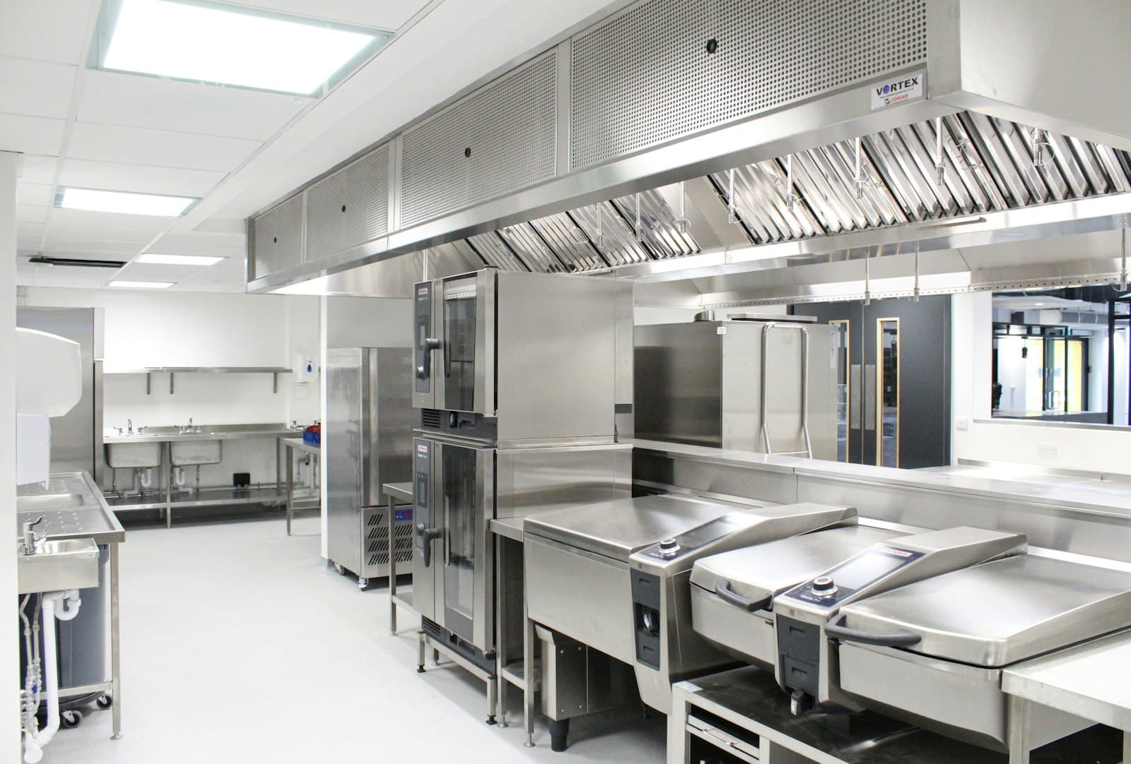 Clean stainless steel commercial kitchen