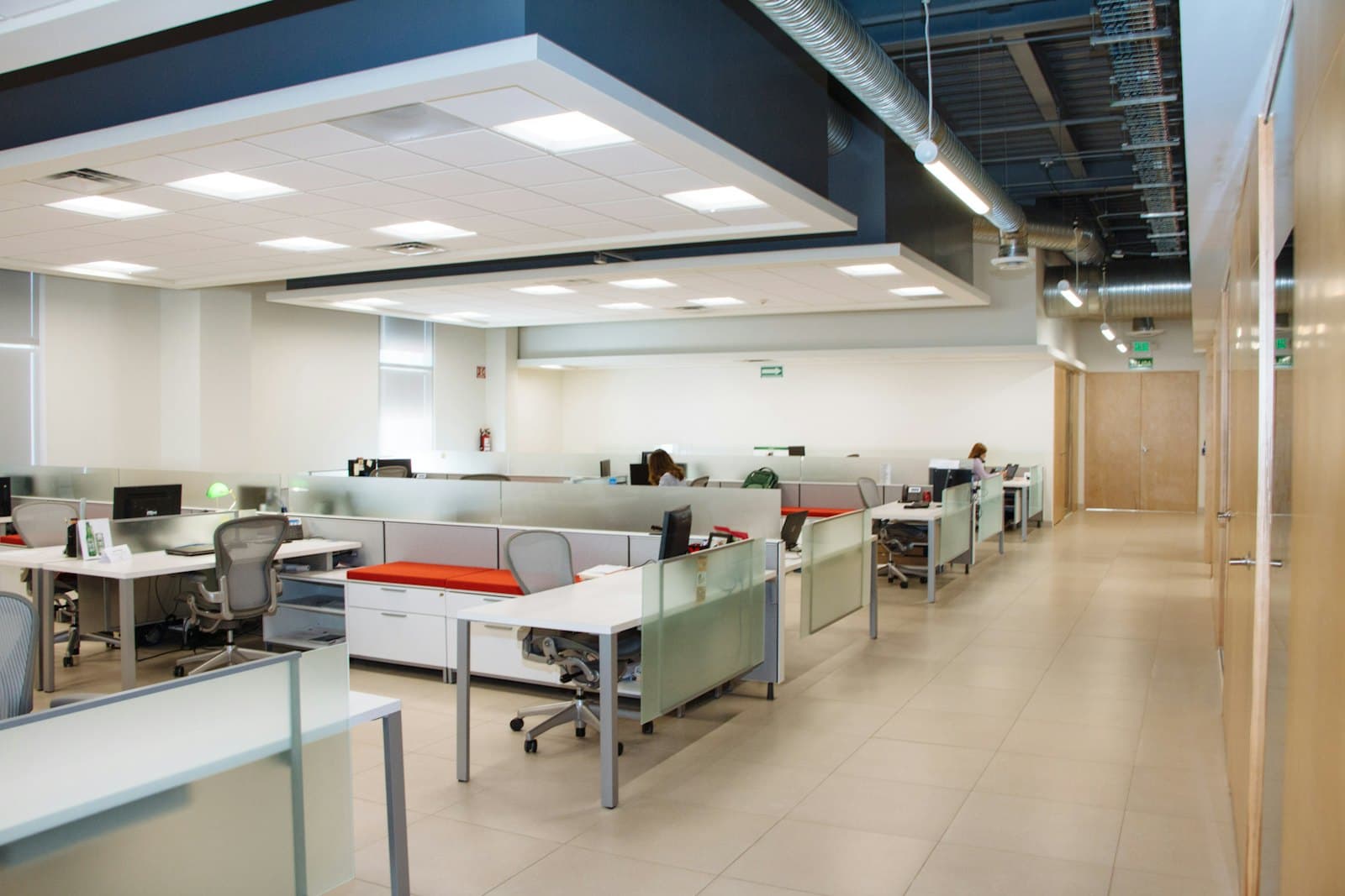 Open-plan office with rows of desks