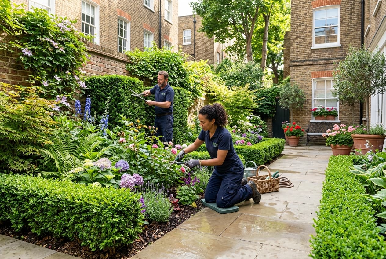 Courtyard garden tidying and hedge trimming