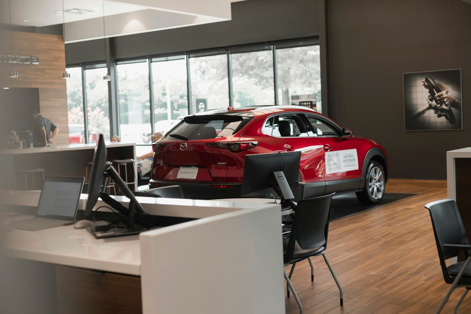 Car showroom with polished floor